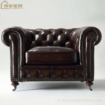 fauteuil américain cuir marron salon canapé chesterfield